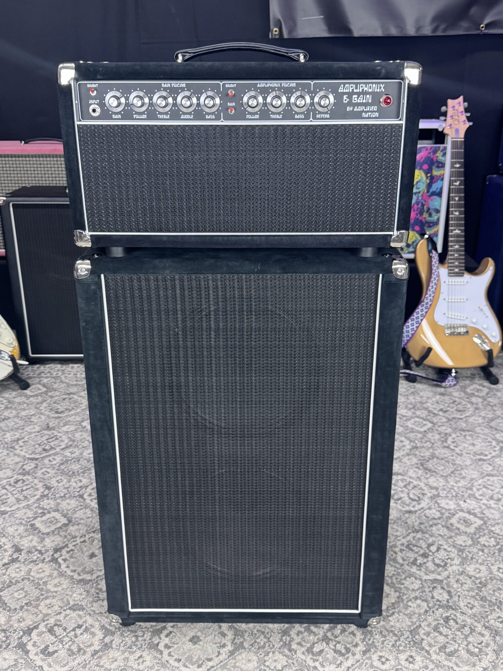 (In Stock) 50w Ampliphonix and Gain Black Suede with Black Cloth w Matching 2x12