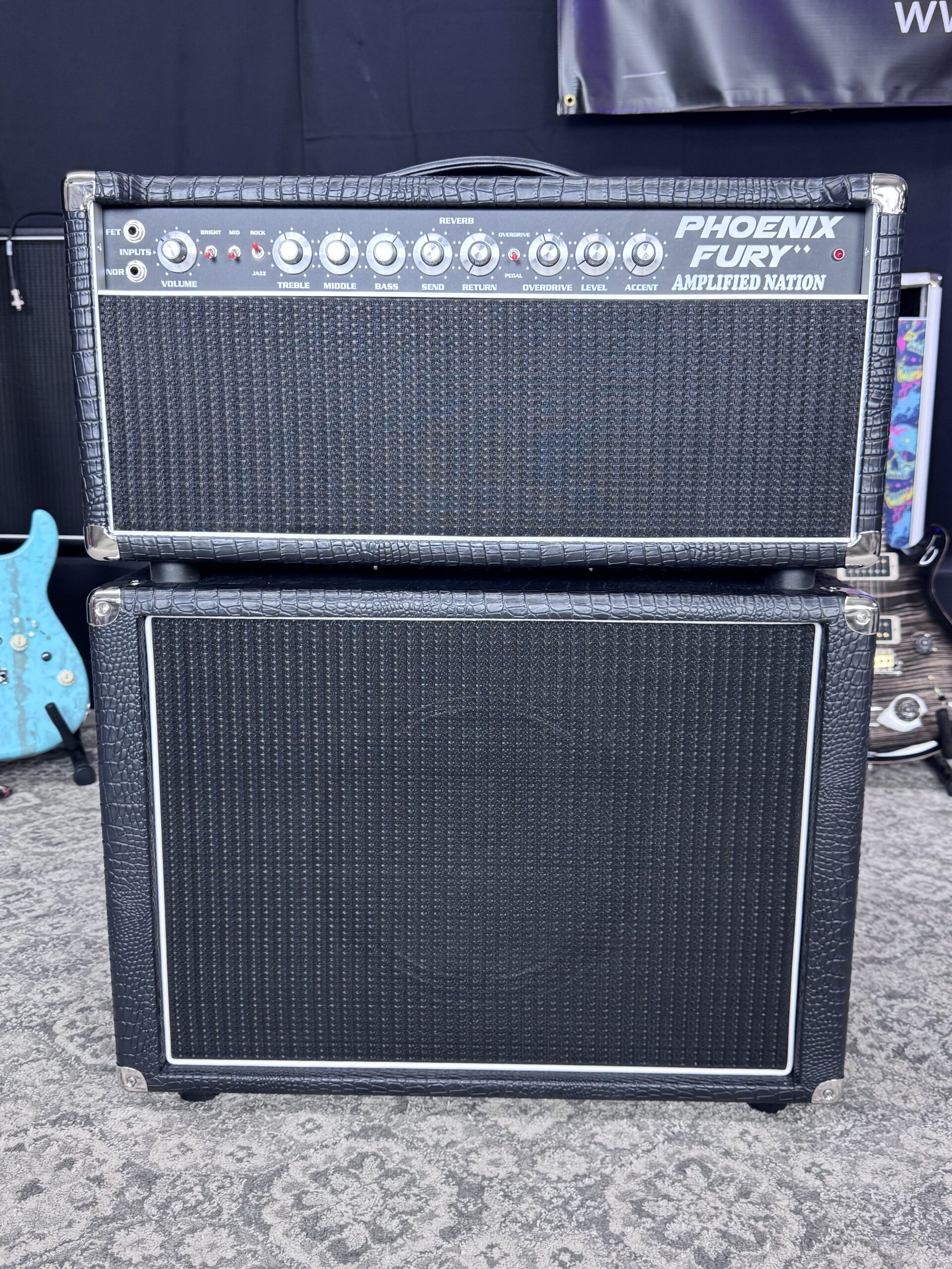 (In Stock) 50w Phoenix Fury & 1x12 Cabinet - Black Croc w/ Black Cloth