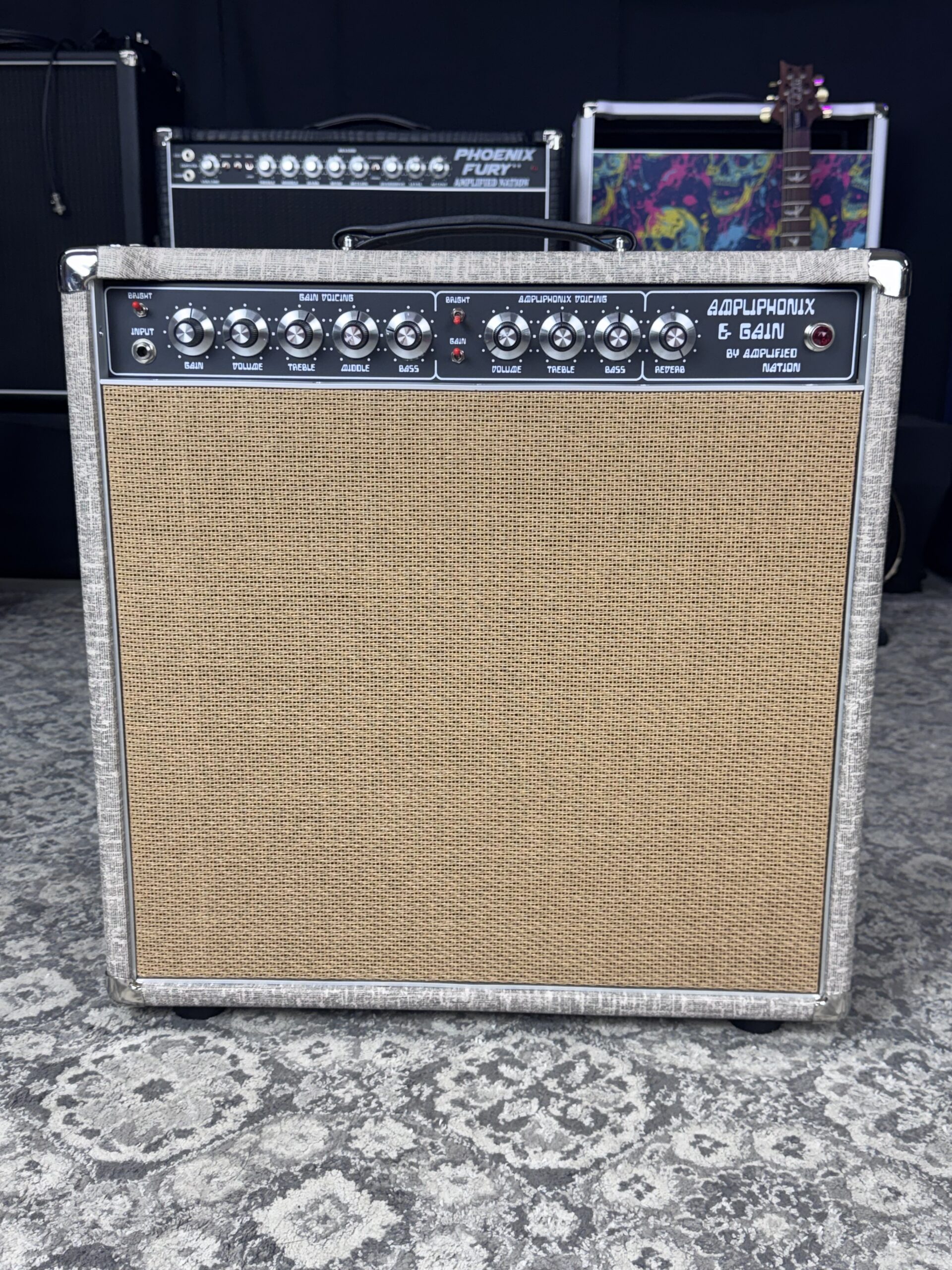 (In Stock) 50w Ampliphonix and Gain Combo - Fawn Tolex with Small Weave Cane Cloth