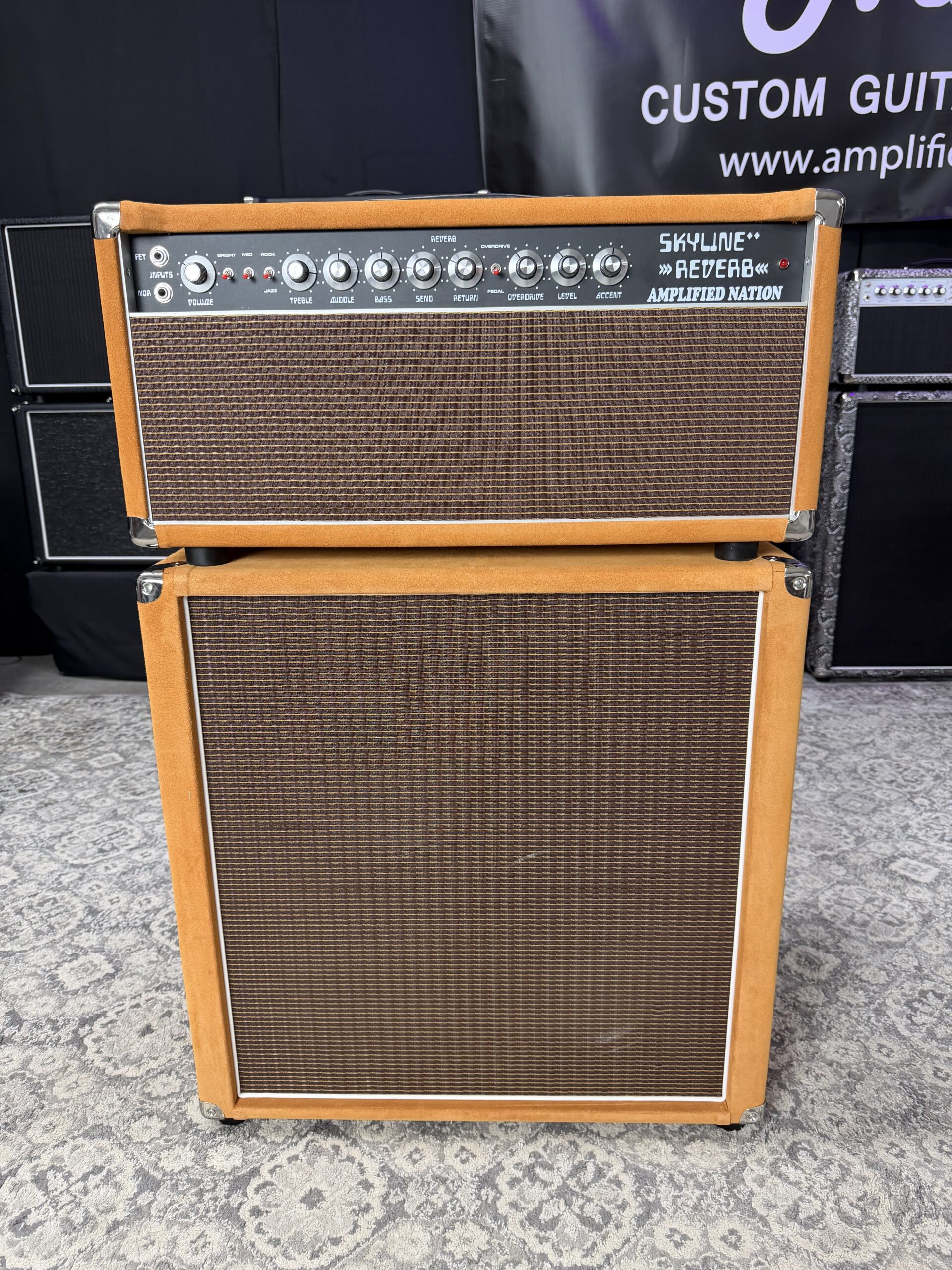 (In Stock) 50w Skyline Reverb - Golden Brown Suede with Oxblood Gold Stripe and Matching 2x12